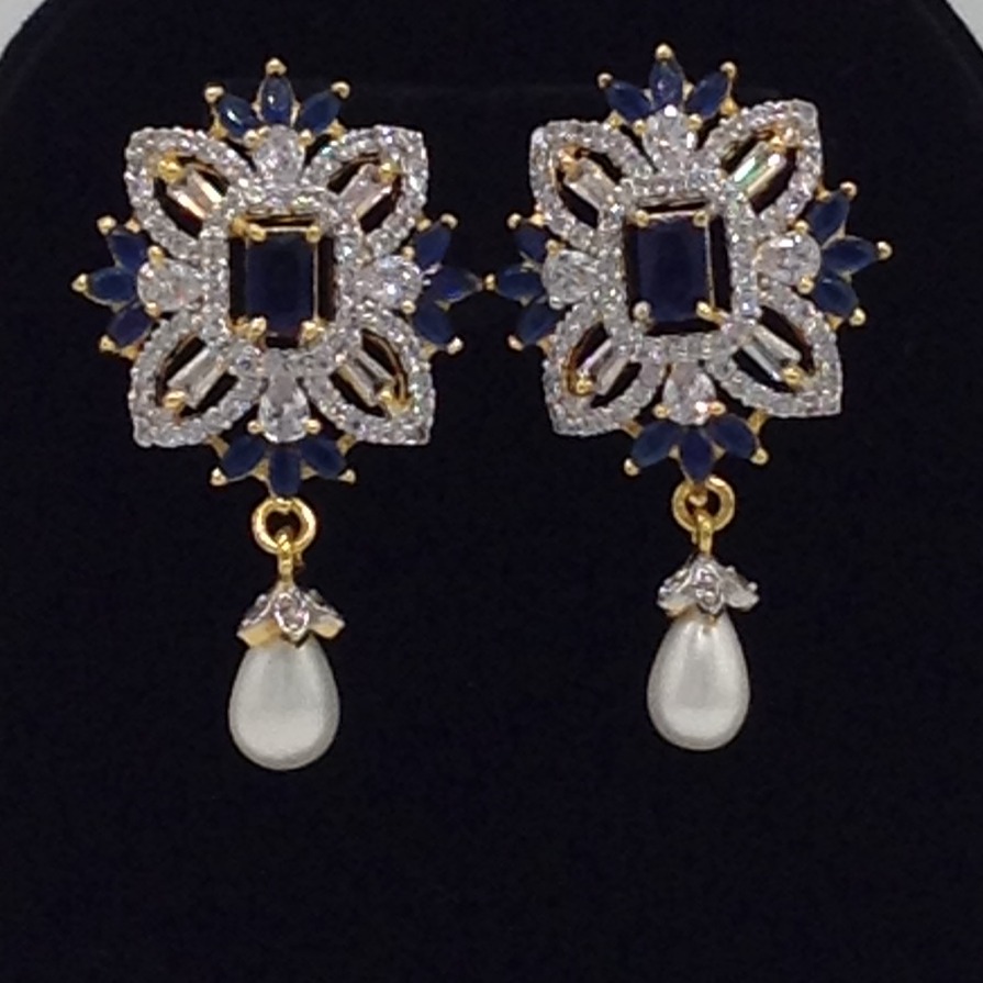 White And Blue CZ Choker Set With 5 Line Flat Pearls Mala JPS0539 - Image 3