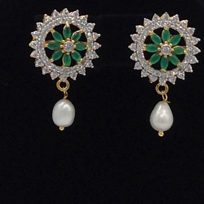 White And Green CZ Choker Set With 5 Line Flat Pearls Mala JPS0521 - Image 3