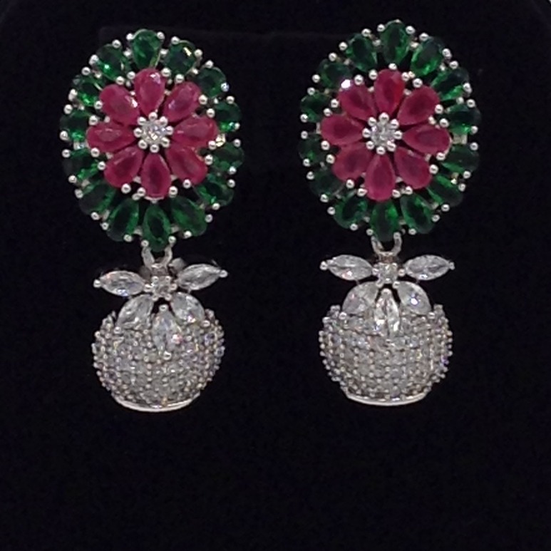 Tri Colour CZ Choker Set With 2 Line Flat Pearls Mala JPS0517 - Image 3