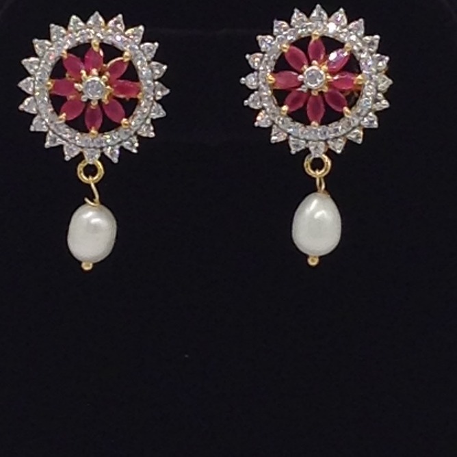 White And Red CZ Choker Set With 3 Line Flat Pearls Mala JPS0513 - Image 3