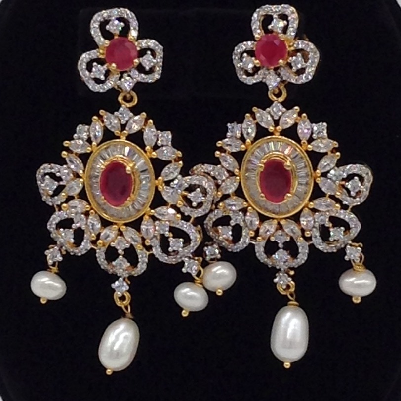 White And Red CZ Choker Set With 4 Line Flat Pearls Mala JPS0511 - Image 3