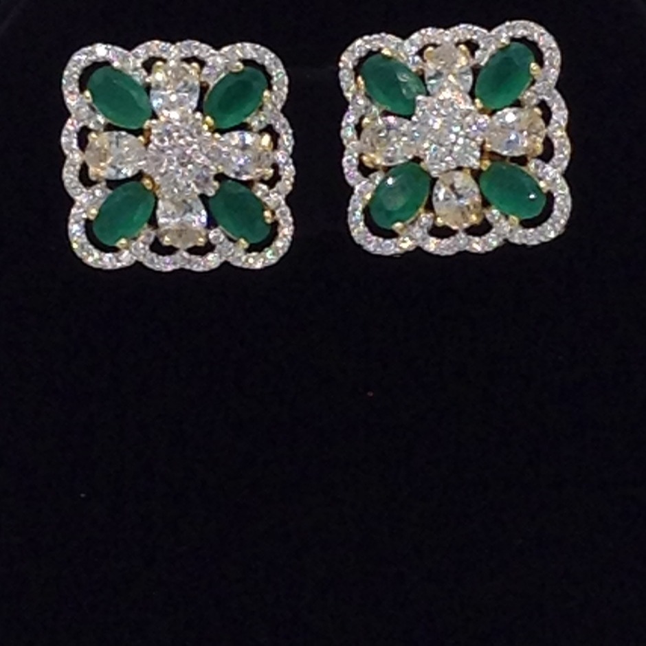 White And Green CZ Choker Set With 6 Line Flat Pearls Mala JPS0506 - Image 3