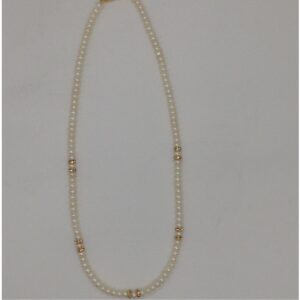 White Flat Pearls Single Layer Mala With CZ Chakri JPM0354