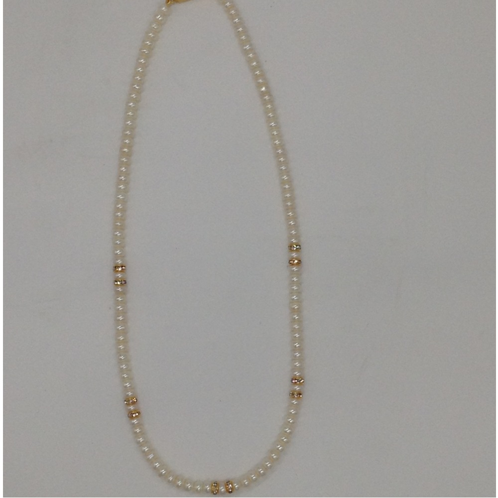 White Flat Pearls Single Layer Mala With CZ Chakri JPM0354