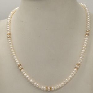 White Flat Pearls Single Layer Mala With CZ Chakri JPM0354