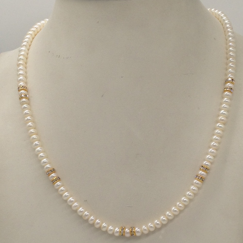 White Flat Pearls Single Layer Mala With CZ Chakri JPM0354