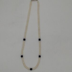 White Flat Pearls Single Layer Mala With Black Pearls JPM0353