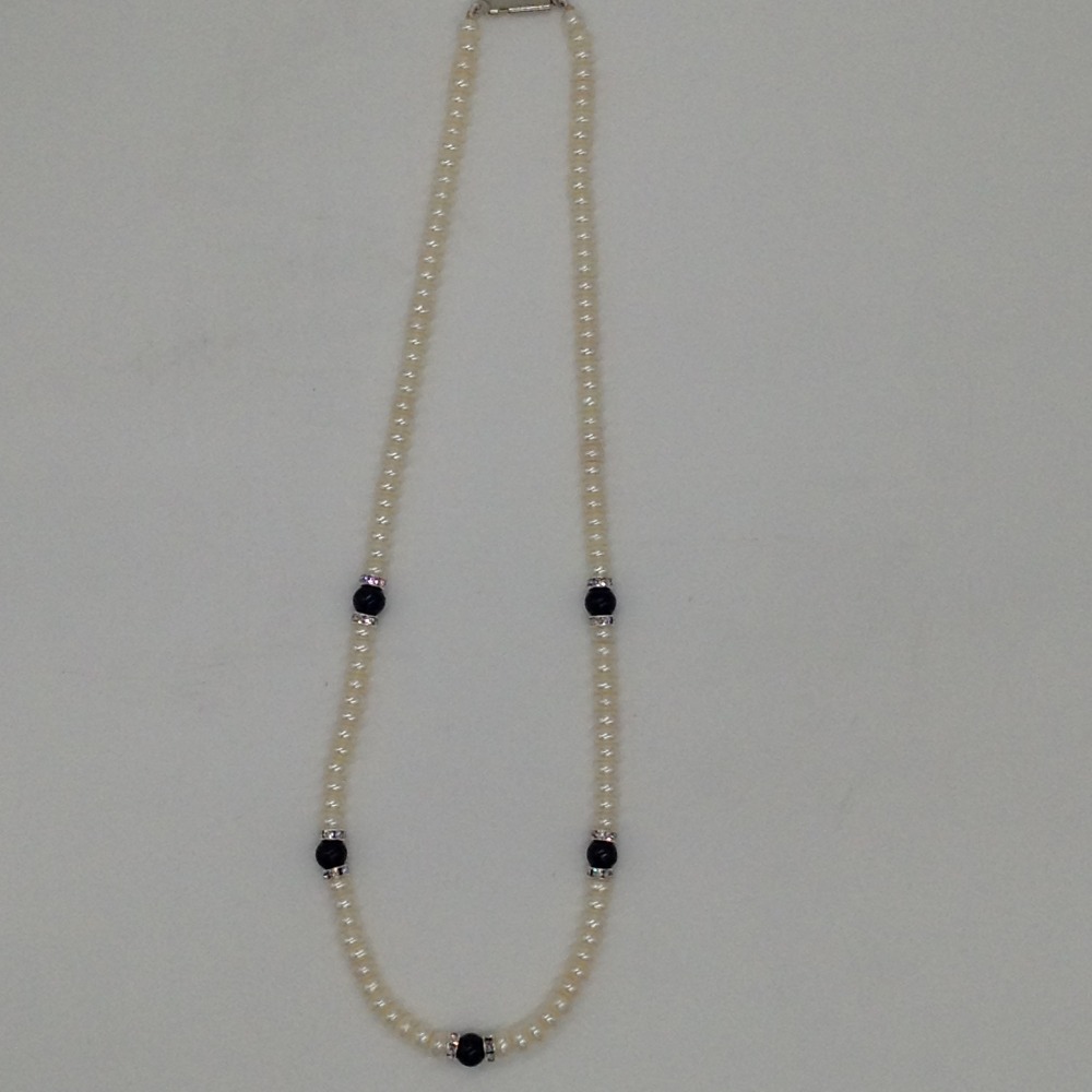 White Flat Pearls Single Layer Mala With Black Pearls JPM0353