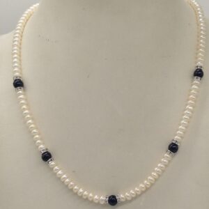 White Flat Pearls Single Layer Mala With Black Pearls JPM0353