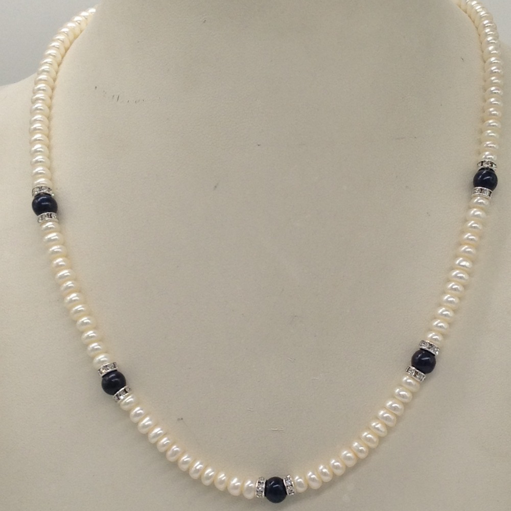 White Flat Pearls Single Layer Mala With Black Pearls JPM0353