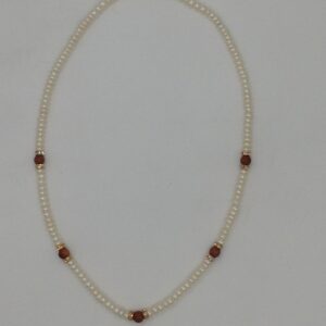 White Flat Pearls Single Layer Mala With Sandstone Semi Beeds JPM0352