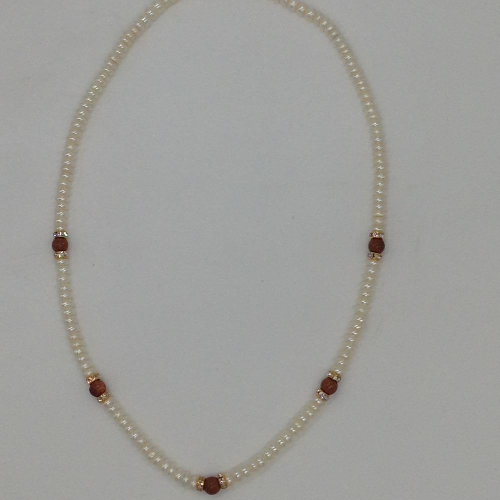 White Flat Pearls Single Layer Mala With Sandstone Semi Beeds JPM0352
