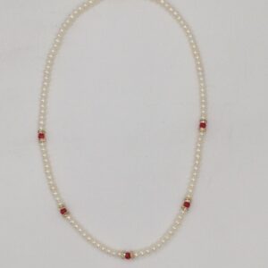White Flat Pearls Single Layer Mala With Orange Semi Beeds JPM0350