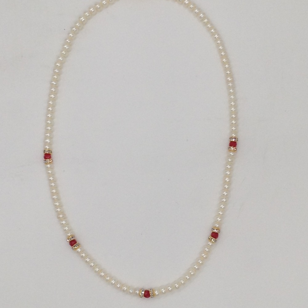 White Flat Pearls Single Layer Mala With Orange Semi Beeds JPM0350