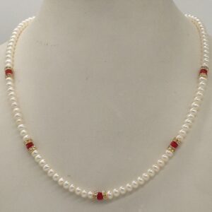 White Flat Pearls Single Layer Mala With Orange Semi Beeds JPM0350