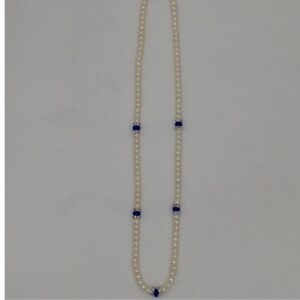 White Flat Pearls Single Layer Mala With Blue Semi Beeds JPM0349