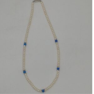 White Flat Pearls Mala With CZ Chakri And Turquoise Beeds JPM0347