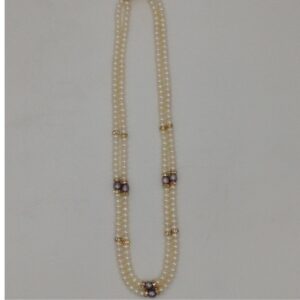 White Flat Pearls Necklace With CZ Golden Chakri JPM0345