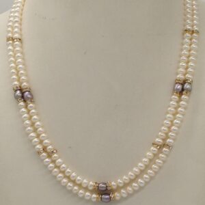 White Flat Pearls Necklace With CZ Golden Chakri JPM0345