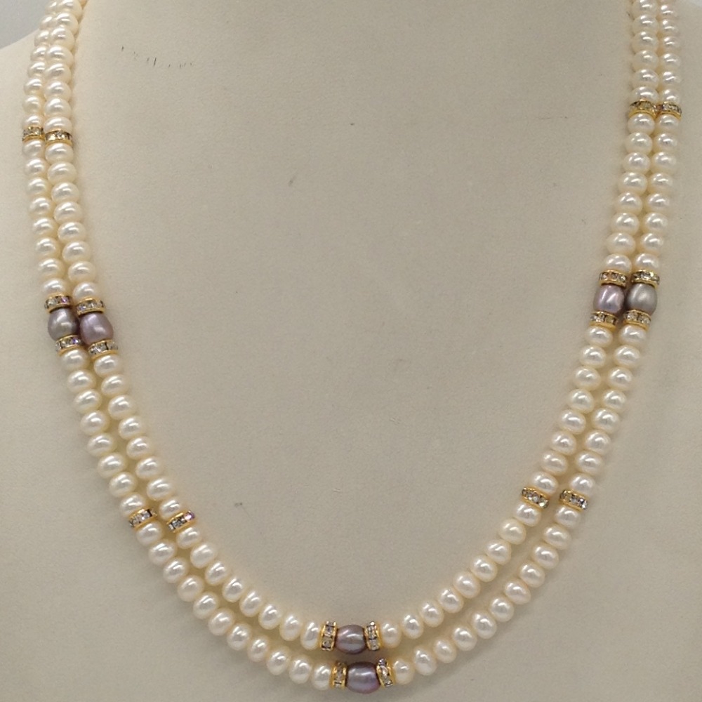 White Flat Pearls Necklace With CZ Golden Chakri JPM0345