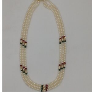 White Flat Pearls Necklace With CZ Golden Chakri JPM0344