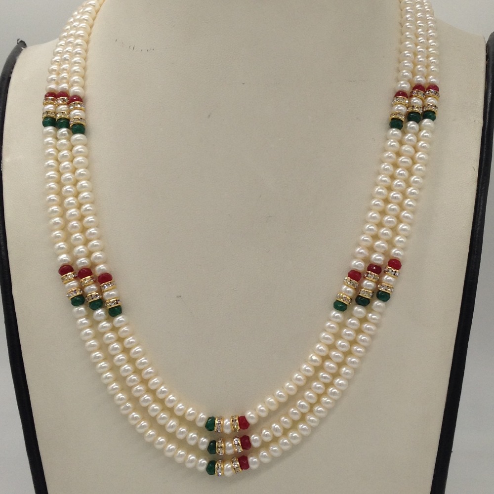 White Flat Pearls Necklace With CZ Golden Chakri JPM0344