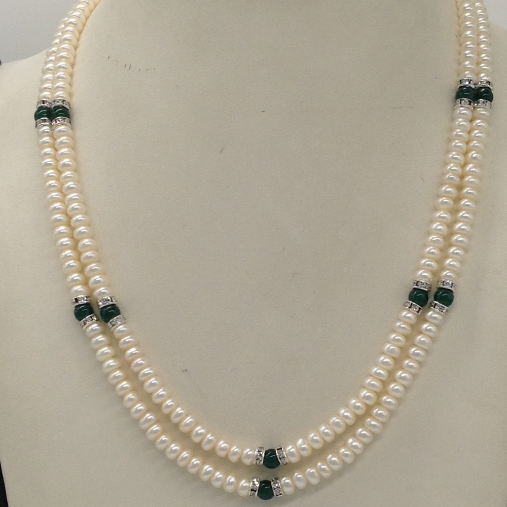 White Flat Pearls Necklace With CZ White Chakri JPM0343