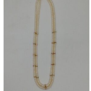 White Flat Pearls Necklace With CZ Golden Chakri JPM0342