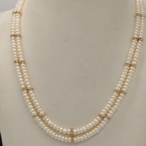 White Flat Pearls Necklace With CZ Golden Chakri JPM0342