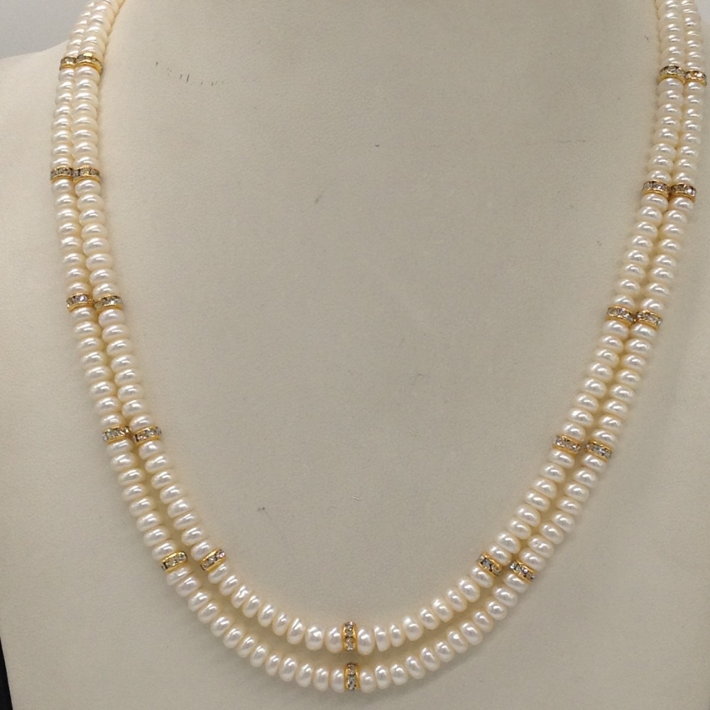 White Flat Pearls Necklace With CZ Golden Chakri JPM0342