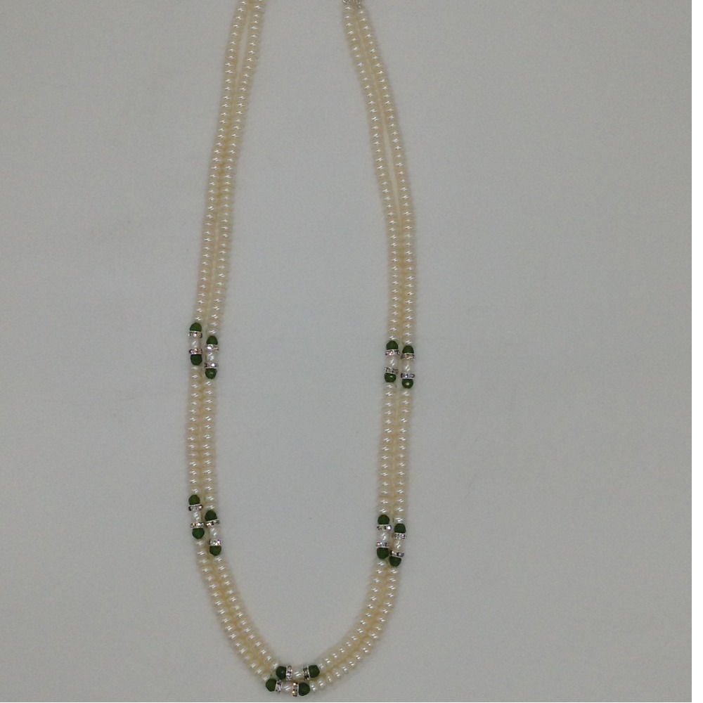 White Flat Pearls Necklace With CZ White Chakri JPM0341