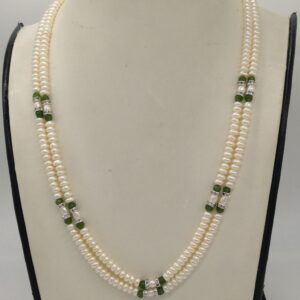 White Flat Pearls Necklace With CZ White Chakri JPM0341
