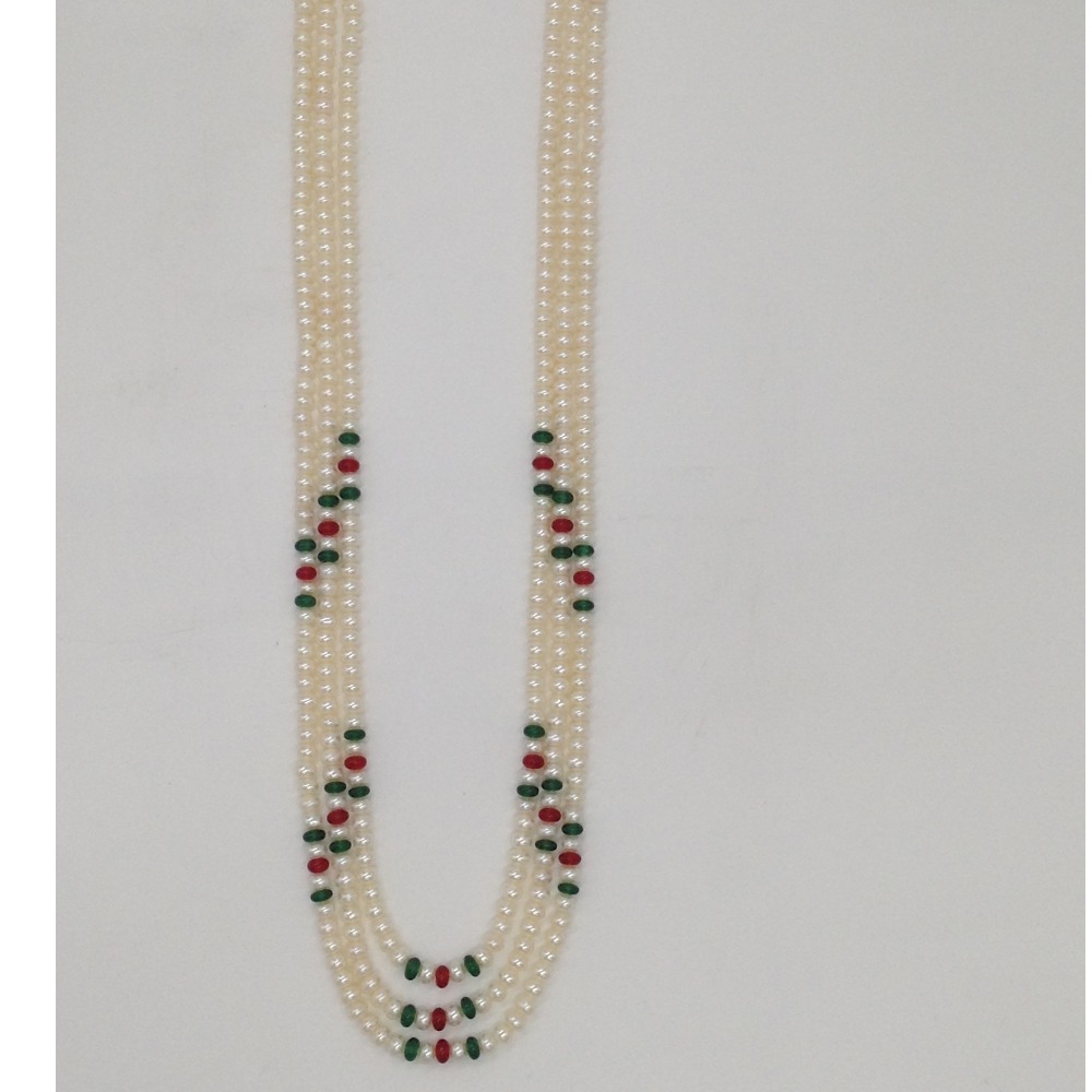 White Flat Pearls Necklace With Red,Green Semi Beeds JPM0340