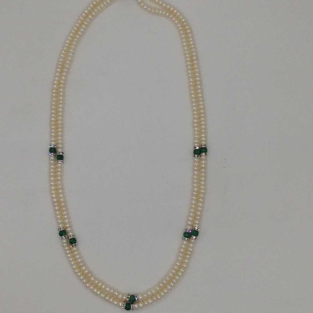 White Flat Pearls Necklace With CZ White Chakri JPM0339