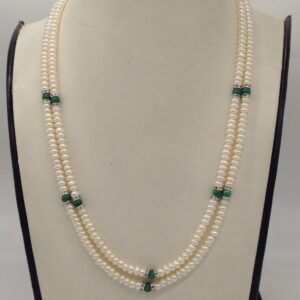 White Flat Pearls Necklace With CZ White Chakri JPM0339