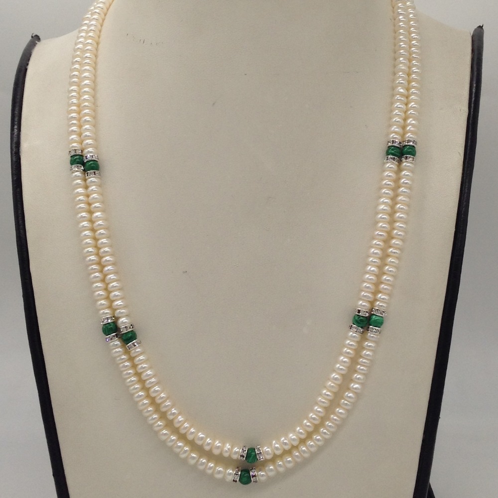 White Flat Pearls Necklace With CZ White Chakri JPM0339