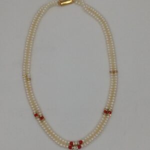 White Flat Pearls Necklace With CZ Golden Chakri JPM0338