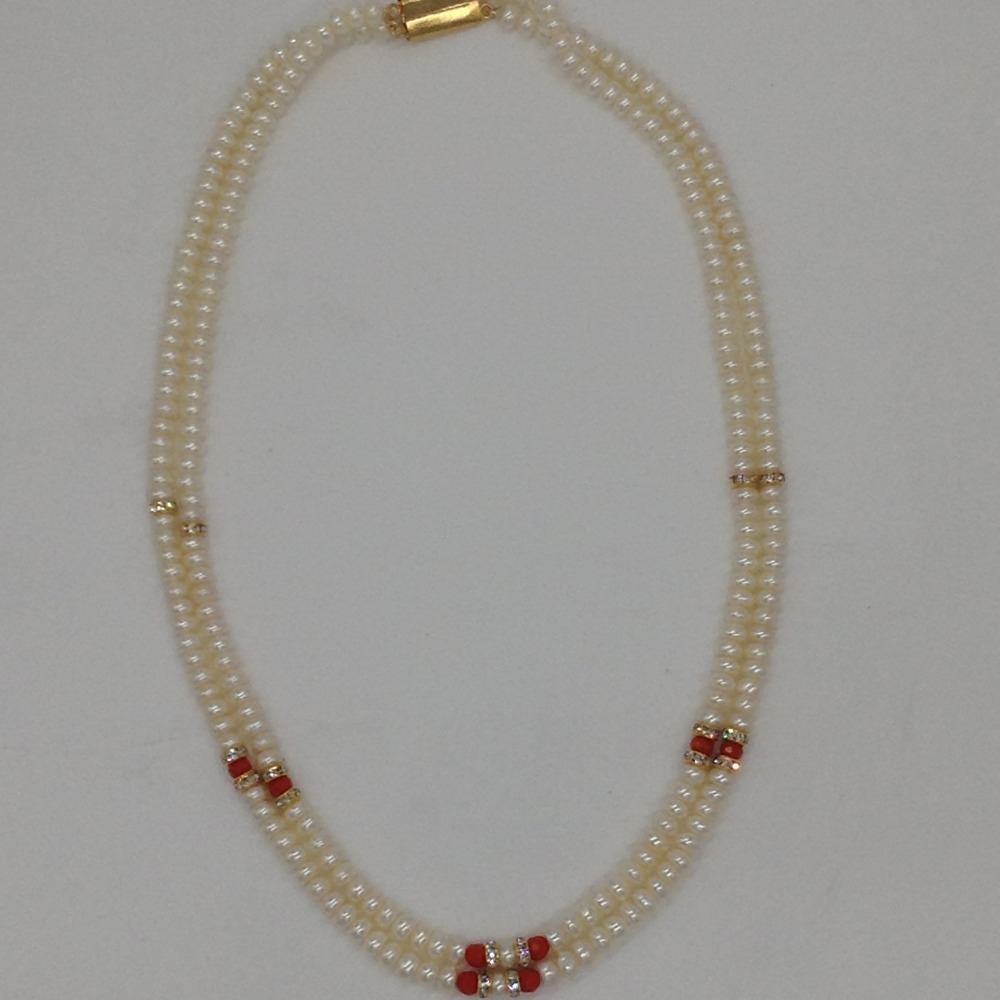 White Flat Pearls Necklace With CZ Golden Chakri JPM0338