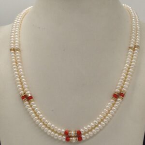 White Flat Pearls Necklace With CZ Golden Chakri JPM0338