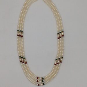 White Flat Pearls Necklace With cz Chakri JPM0337