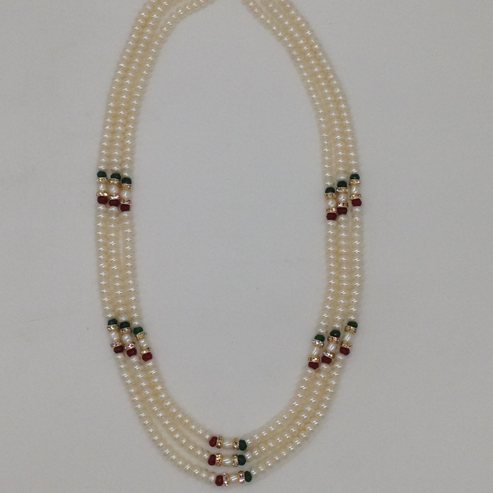 White Flat Pearls Necklace With cz Chakri JPM0337