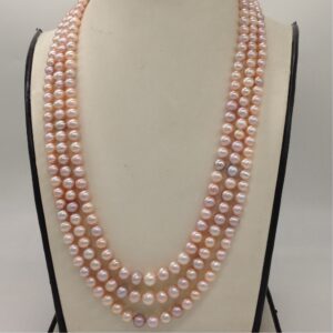 Pink Round Graded Pearls 3 Layers Necklace JPM0328