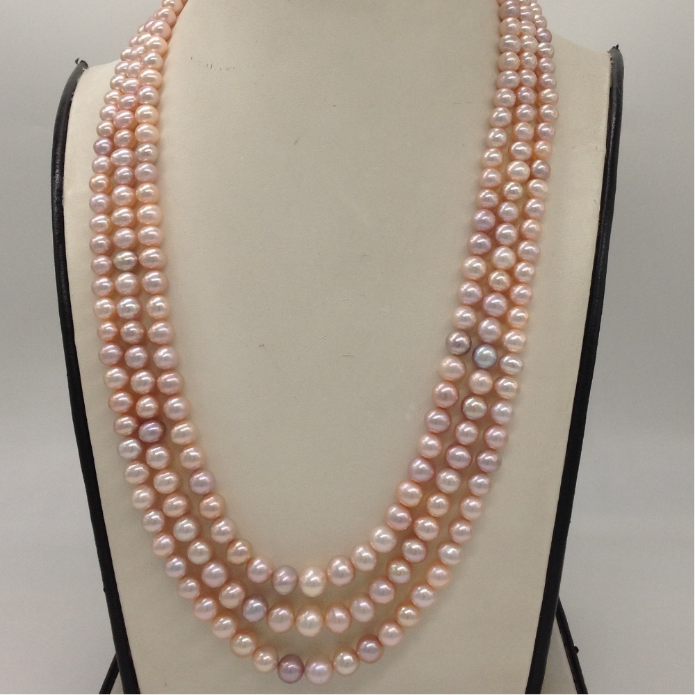 Pink Round Graded Pearls 3 Layers Necklace JPM0328