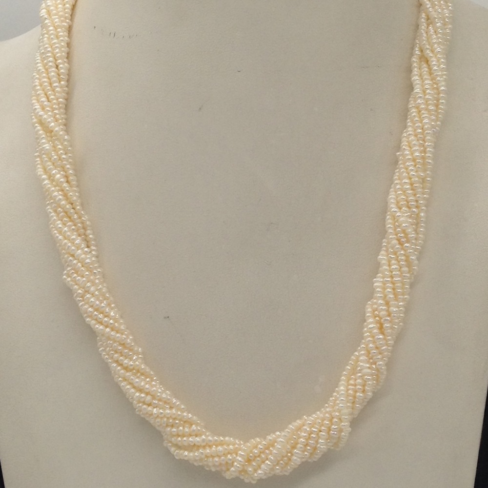 White Seed Pearls 10 Layers Twisted Necklace JPM0325