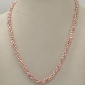 Freshwater Pink Rice Pearls 3 Layers Twisted Necklace JPM0324