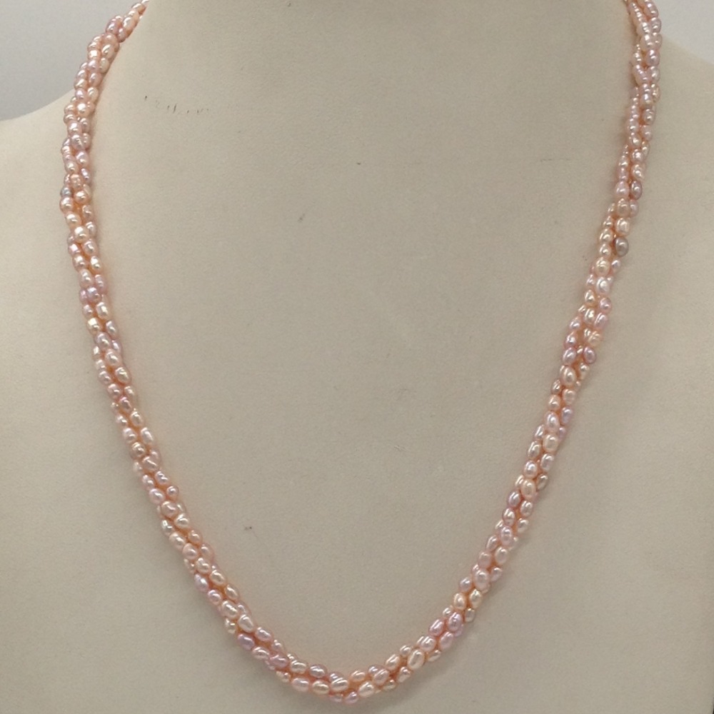 Freshwater Pink Rice Pearls 3 Layers Twisted Necklace JPM0324