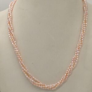 Freshwater Pink Rice Pearls 4 Layers Twisted Necklace JPM0323