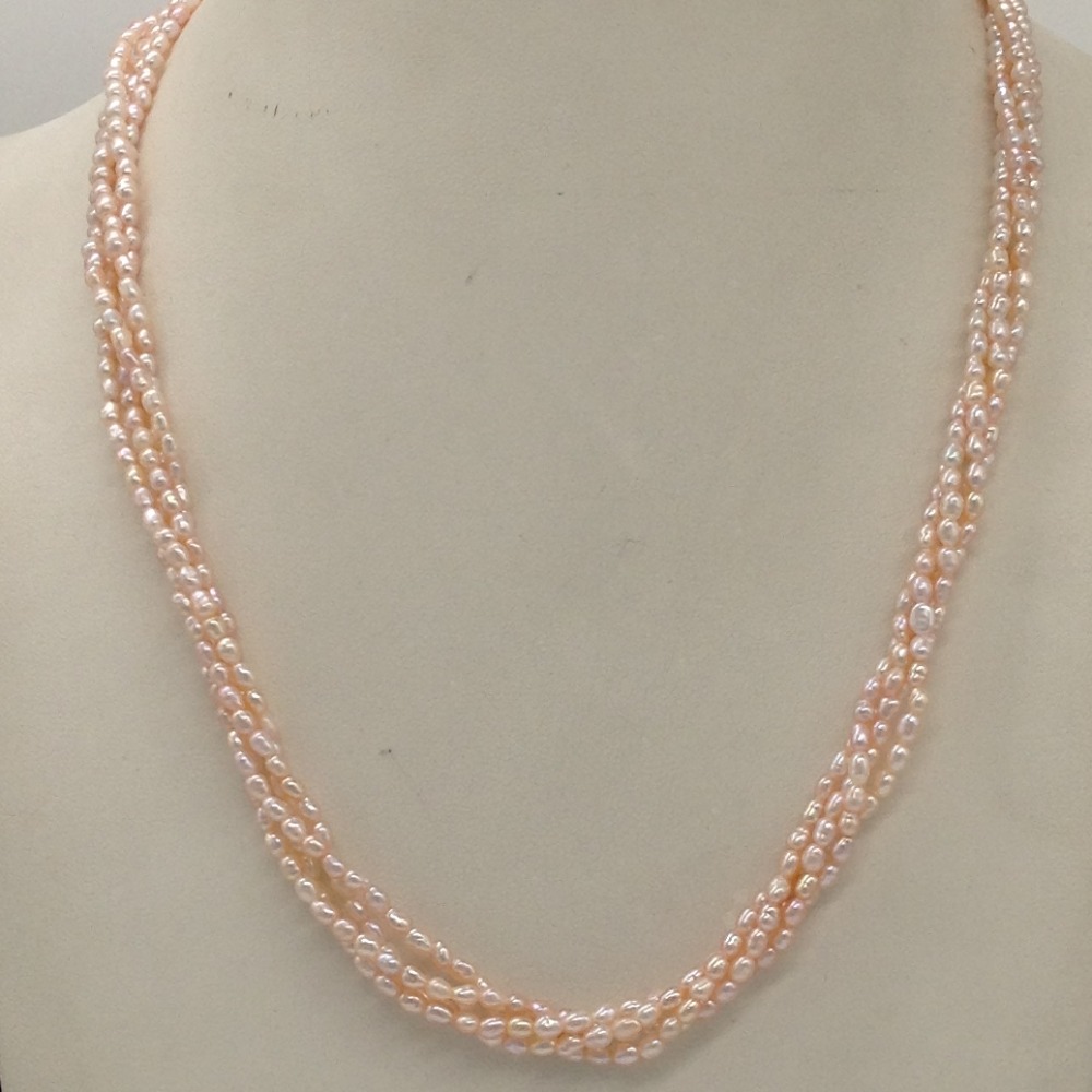 Freshwater Pink Rice Pearls 4 Layers Twisted Necklace JPM0323