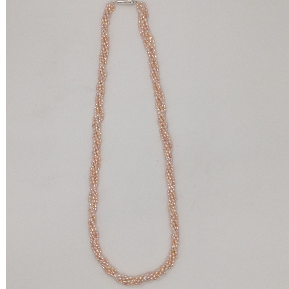Freshwater Pink Rice Pearls 5 Layers Twisted Necklace JPM0322