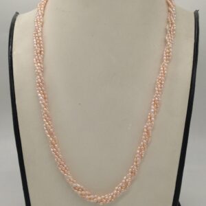 Freshwater Pink Rice Pearls 5 Layers Twisted Necklace JPM0322